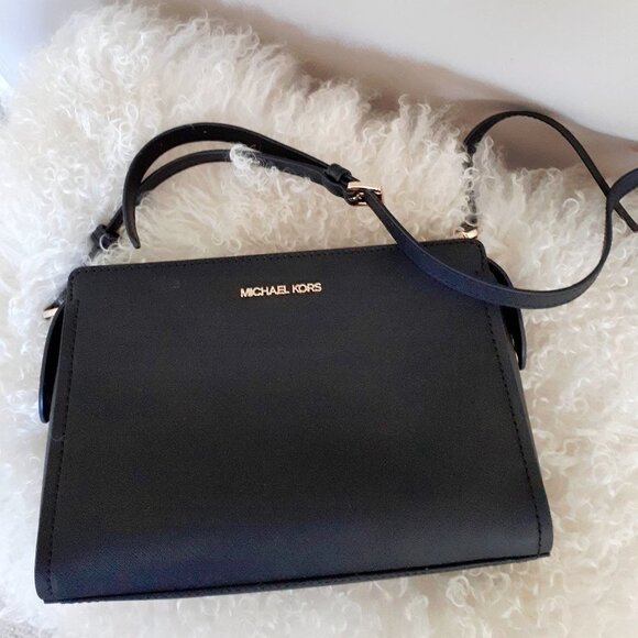 NWT MICHAEL Michael Kors medium black leather crossbody messenger handbag - Picture 3 of 11